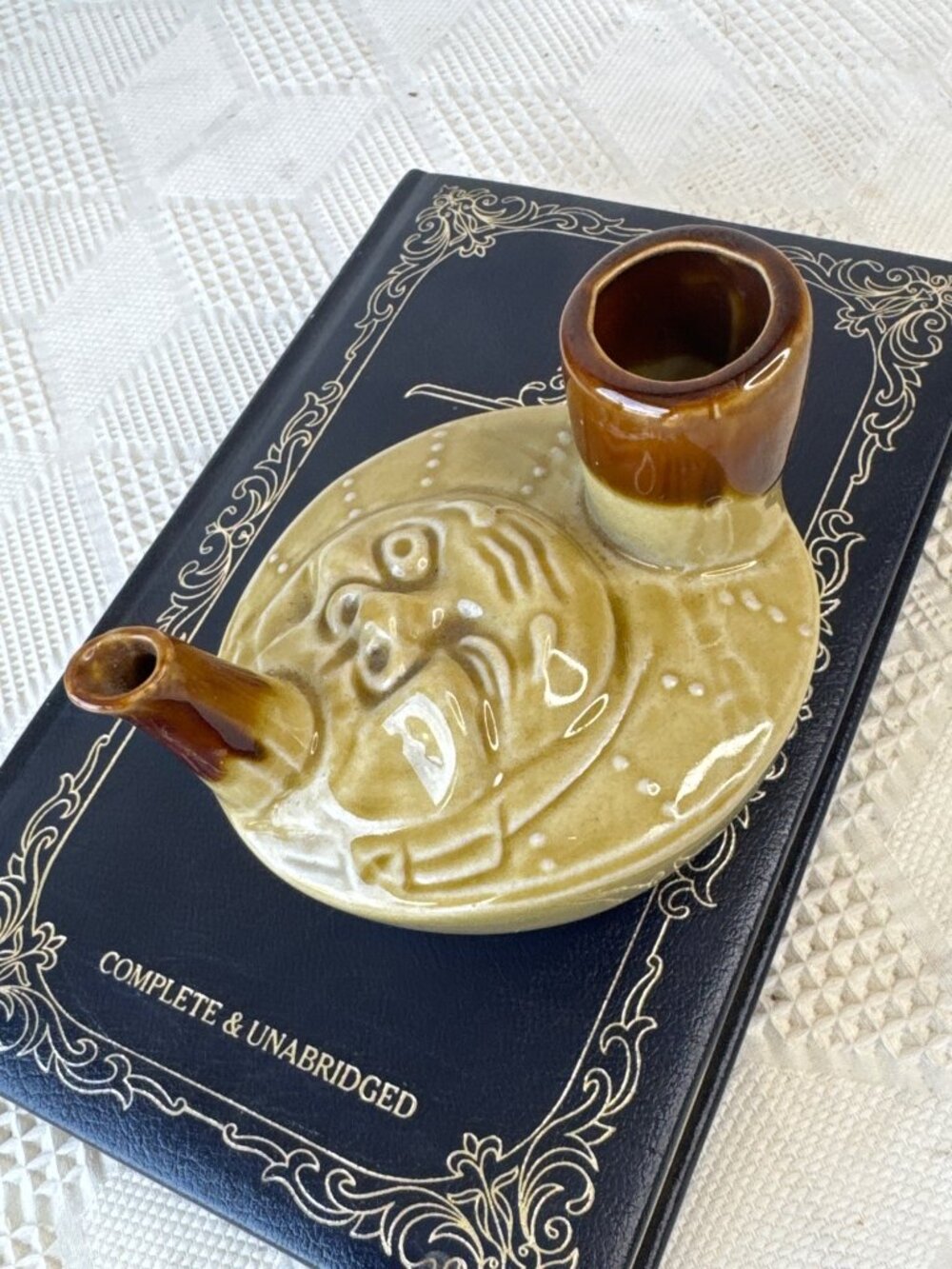 Vintage Ceramic Sake Warmer Pourer Hyottoko Character Folk Art Japanese Design
